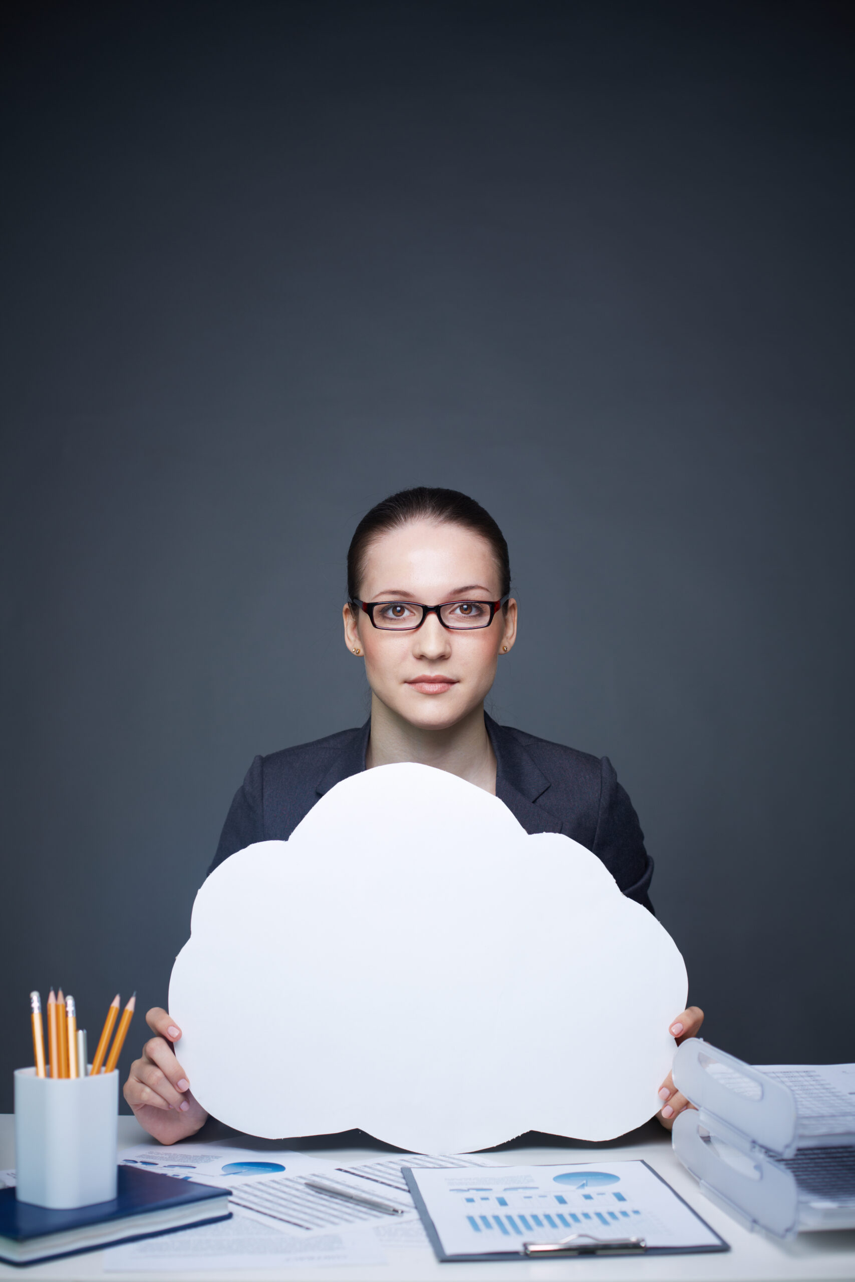 businesswoman with white cloud scaled